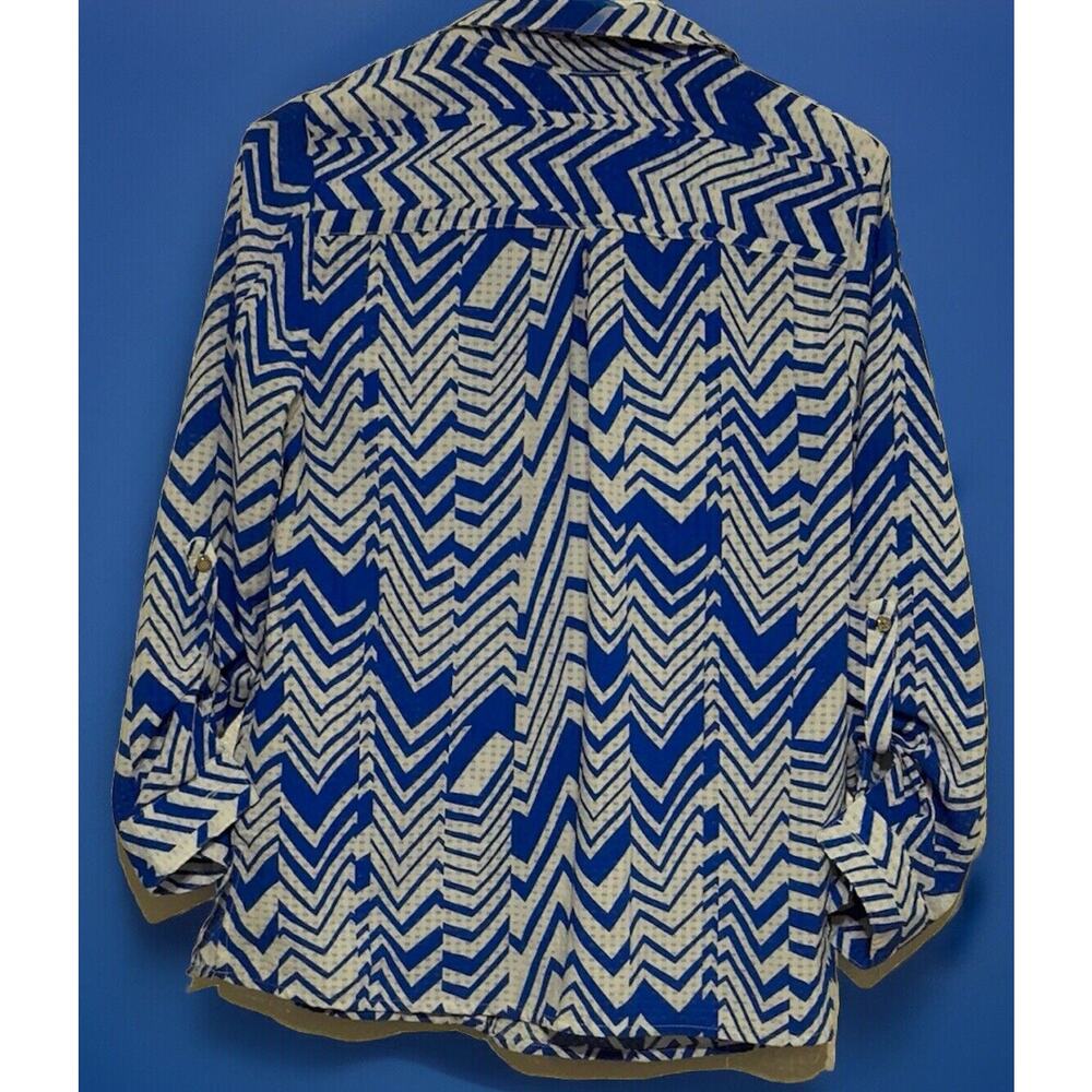 Notations Blue White Shear Blouse Button Front Lo… - image 2